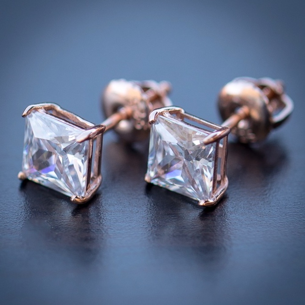 Rose Gold Solitaire Diamond Stud Earrings